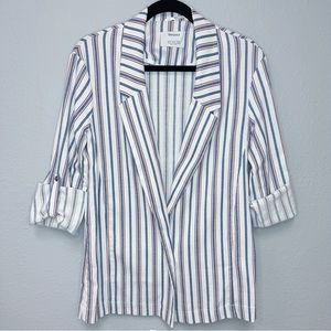 BERSHKA Woman’s Summer Blazer Linen Pinstripe Preppy lightweight Casual SMALL